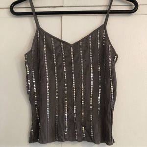 Laundry by Shelli Segal Stretch Sequin Cami Tank Grey Silver sz S Sexy Festive